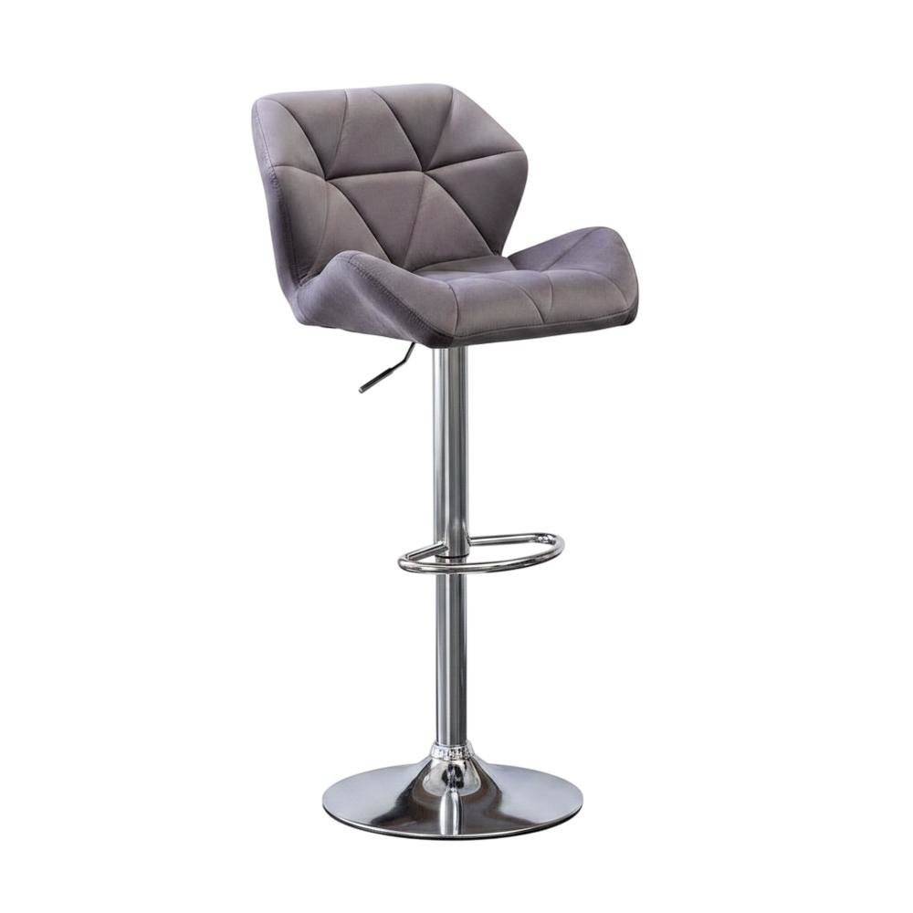 Gray Velvet Diamond Tufted Swivel Barstool Set of 2 with Adjustable Height. Picture 3
