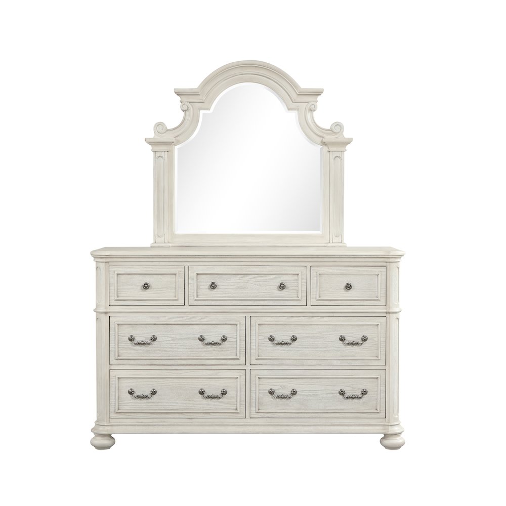 Nelson 7-Drawer Bedroom Dresser with Mirror, Antique White. Picture 13