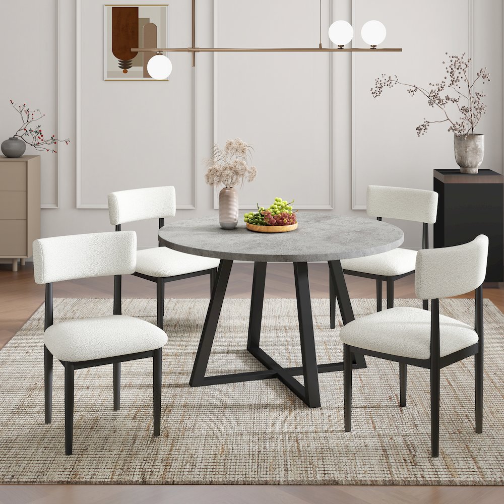 Edo 5-Piece Dining Set, Round Trestle Table and 4 Chairs, Gray and Black. Picture 3