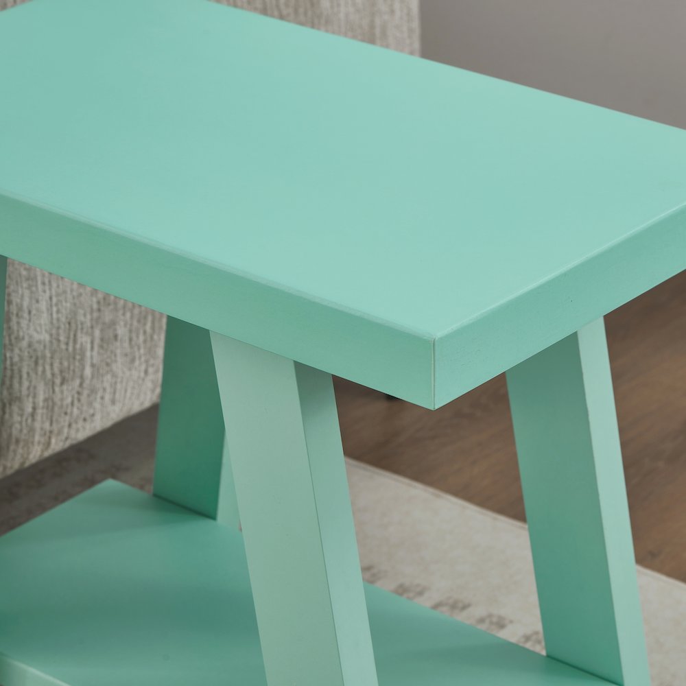 Athens Contemporary Wood Shelf Side Table in Teal. Picture 5