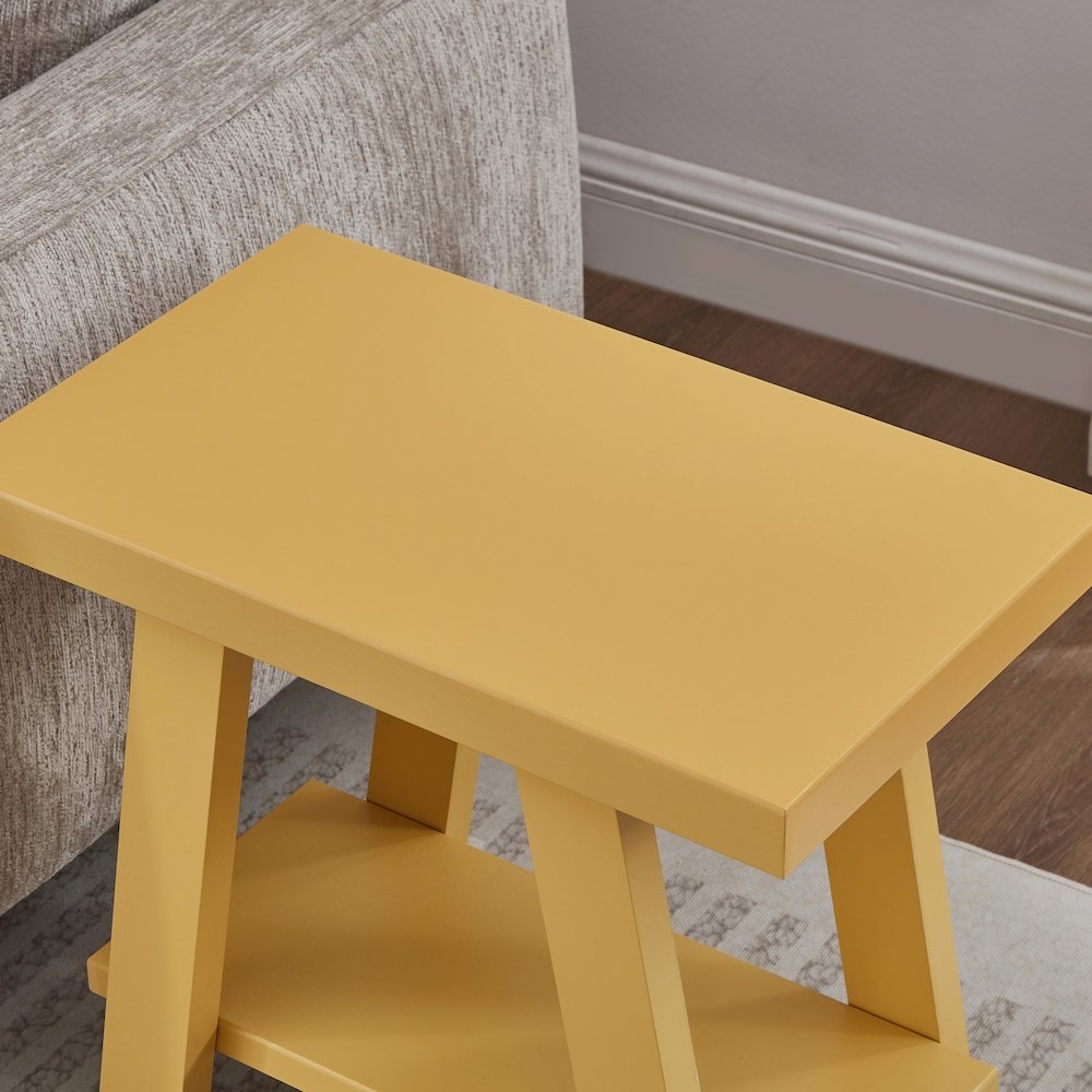Athens Contemporary Wood Shelf Side Table in Yellow. Picture 4