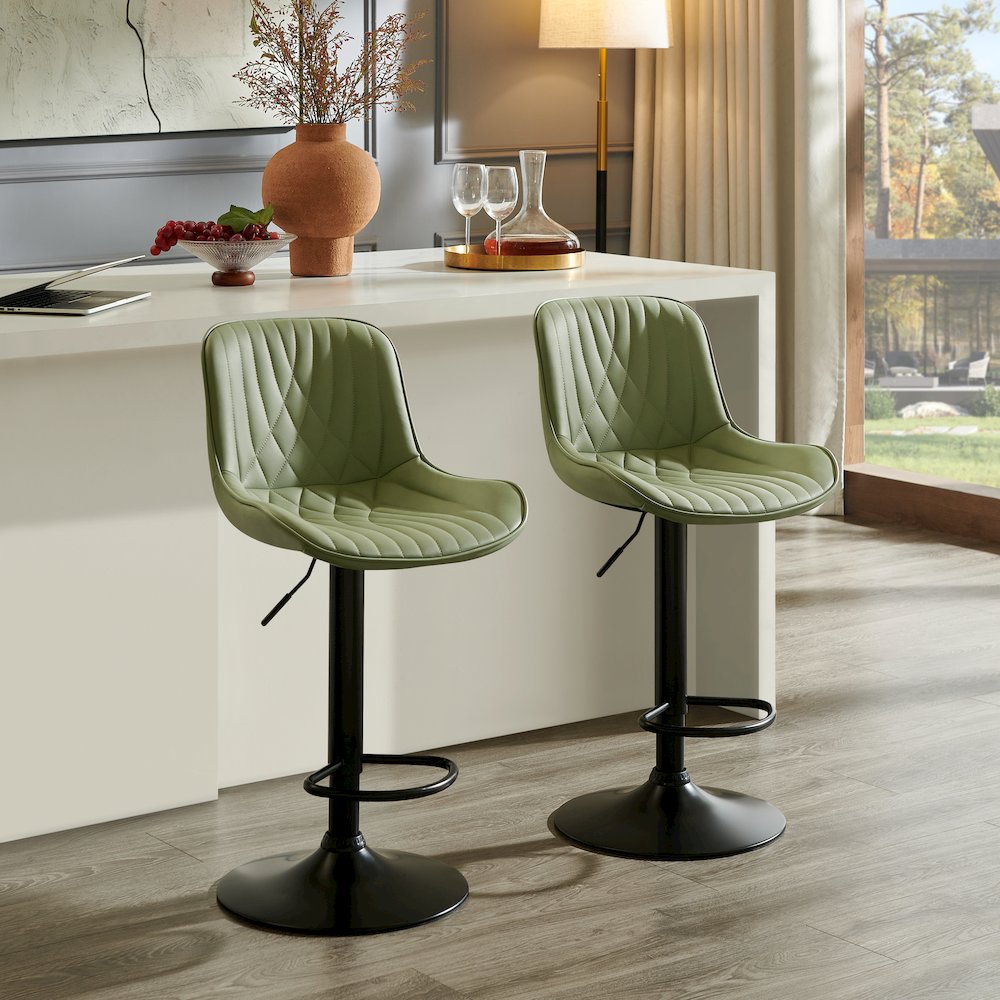 Kovyn Contemporary Adjustable Barstool with Faux Leather Swivel Seats, Set of 2. Picture 2