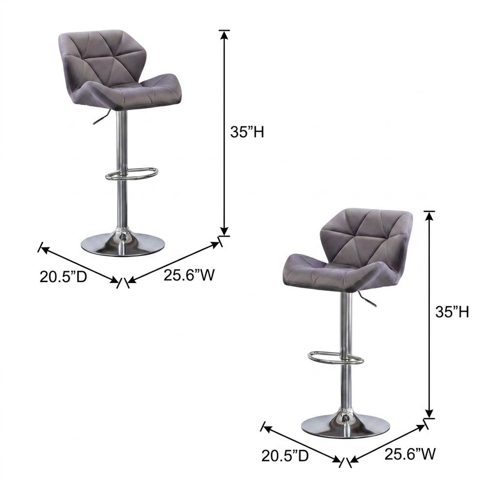 Gray Velvet Diamond Tufted Swivel Barstool Set of 2 with Adjustable Height. Picture 6