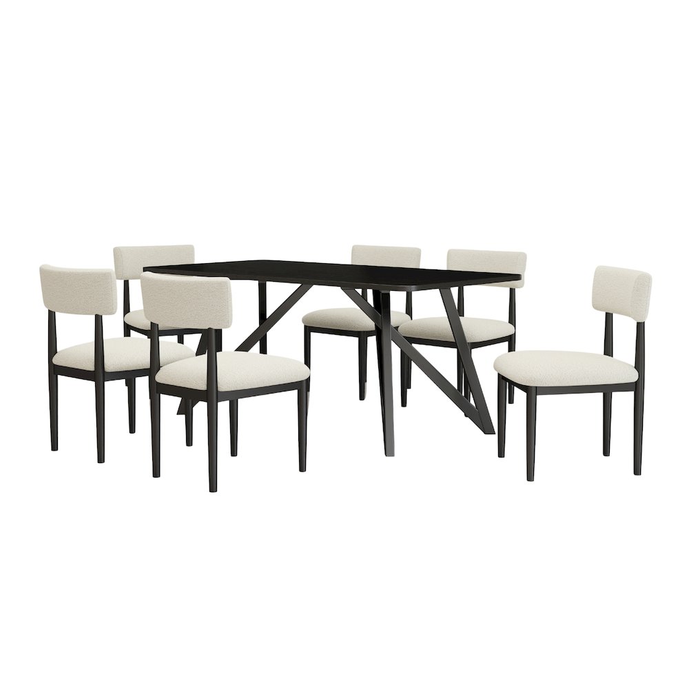 Axler 7-Piece Dining Set, Tripod-Cross Dining Table with 6 Boucle Chairs, Black. Picture 1