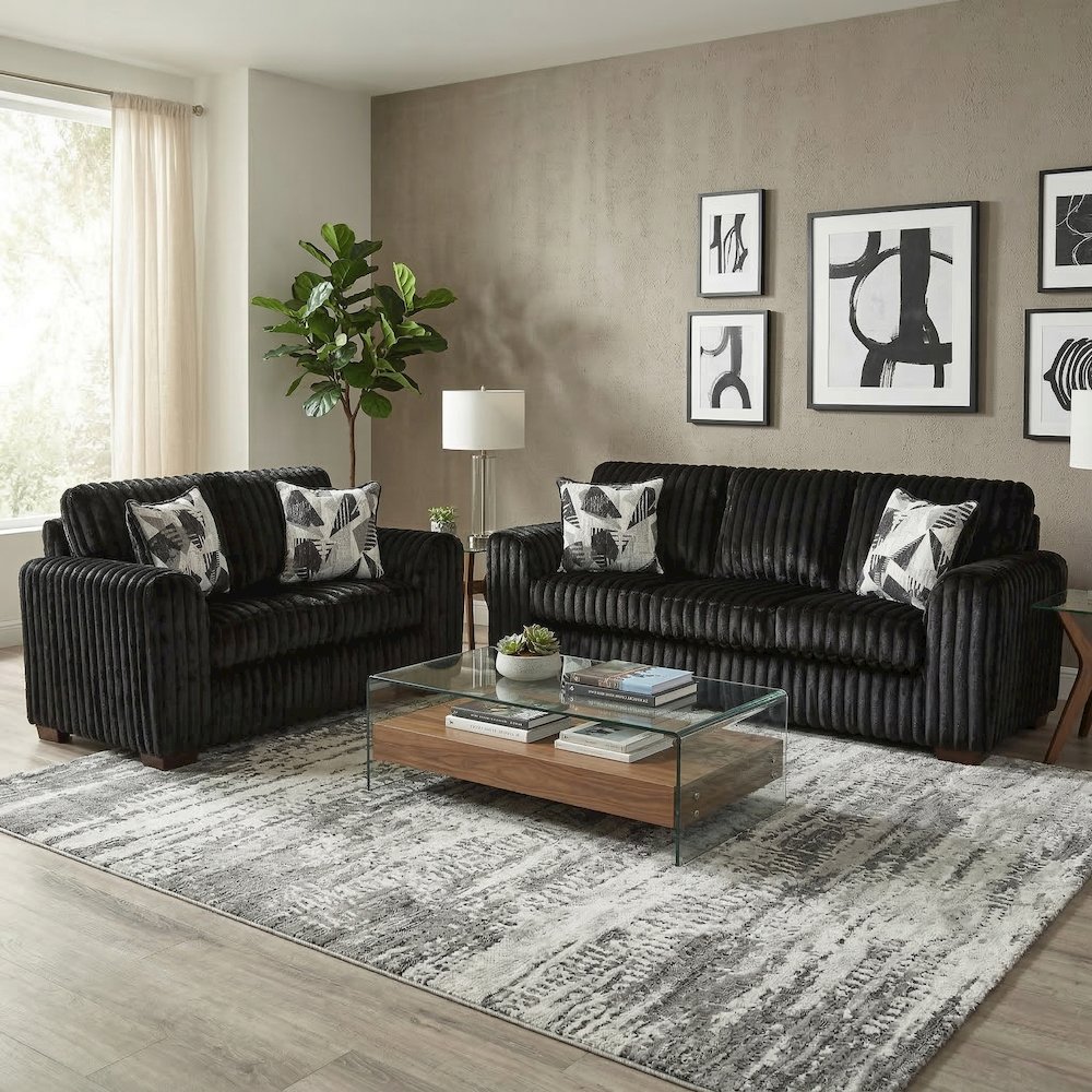 Nolan 2-Piece Living Room Set, Sofa and Loveseat, Lush Black. Picture 2