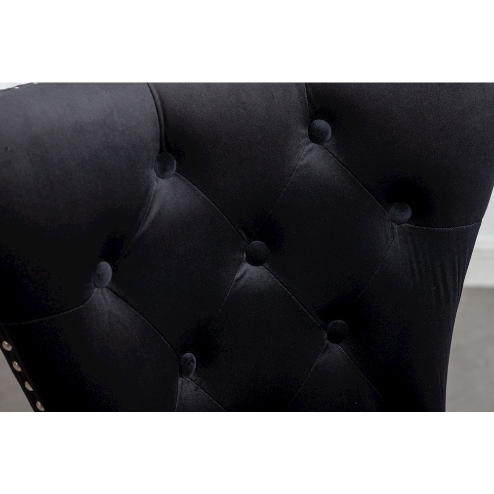 Montura Contemporary Tufted Velvet Chair with Nailhead Trim, Set of 2, Black. Picture 10