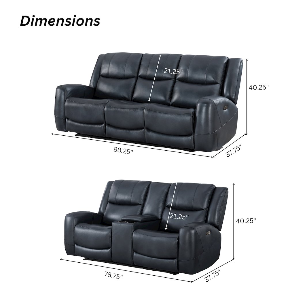 Cozura Leather Power Recling Sofa and Loveseat, Chesapeake Blue. Picture 17