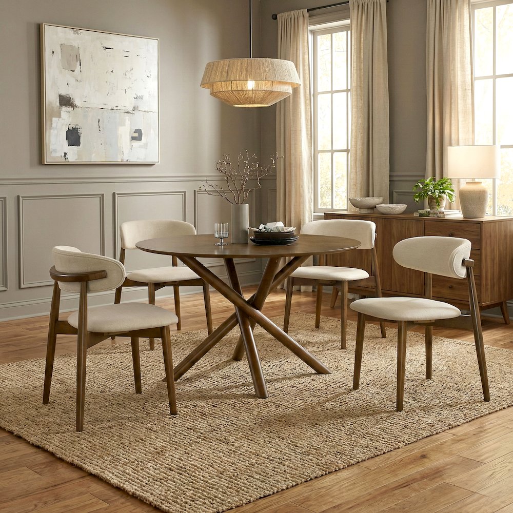 Arnott 5-Piece Dining Set, Round Dining Table, 4 Stylish Chairs, Walnut Finish. Picture 4