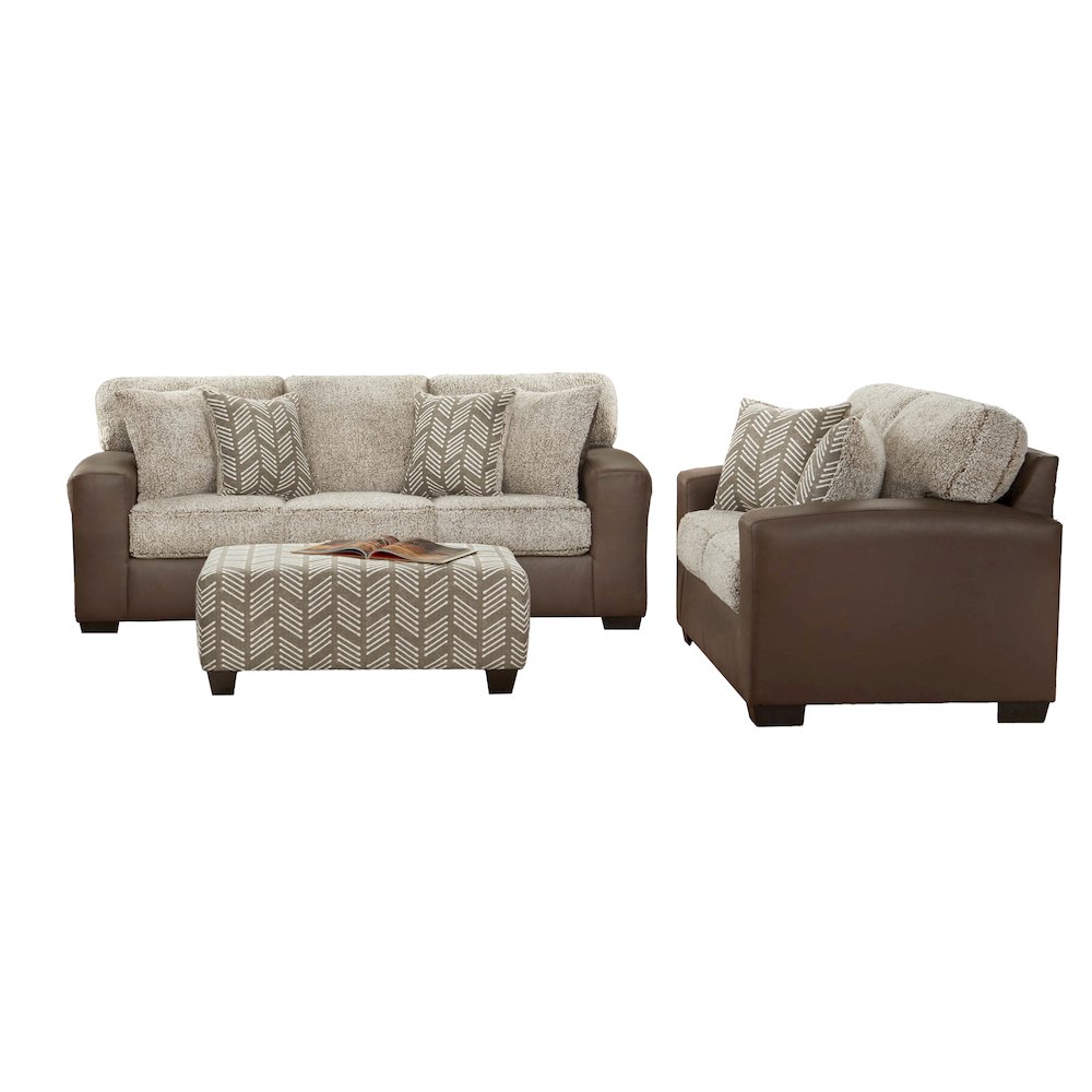 Marvella 3-Piece Living Room Sofa, Chair and Ottoman Set, Chocolate Faux Leather. Picture 1