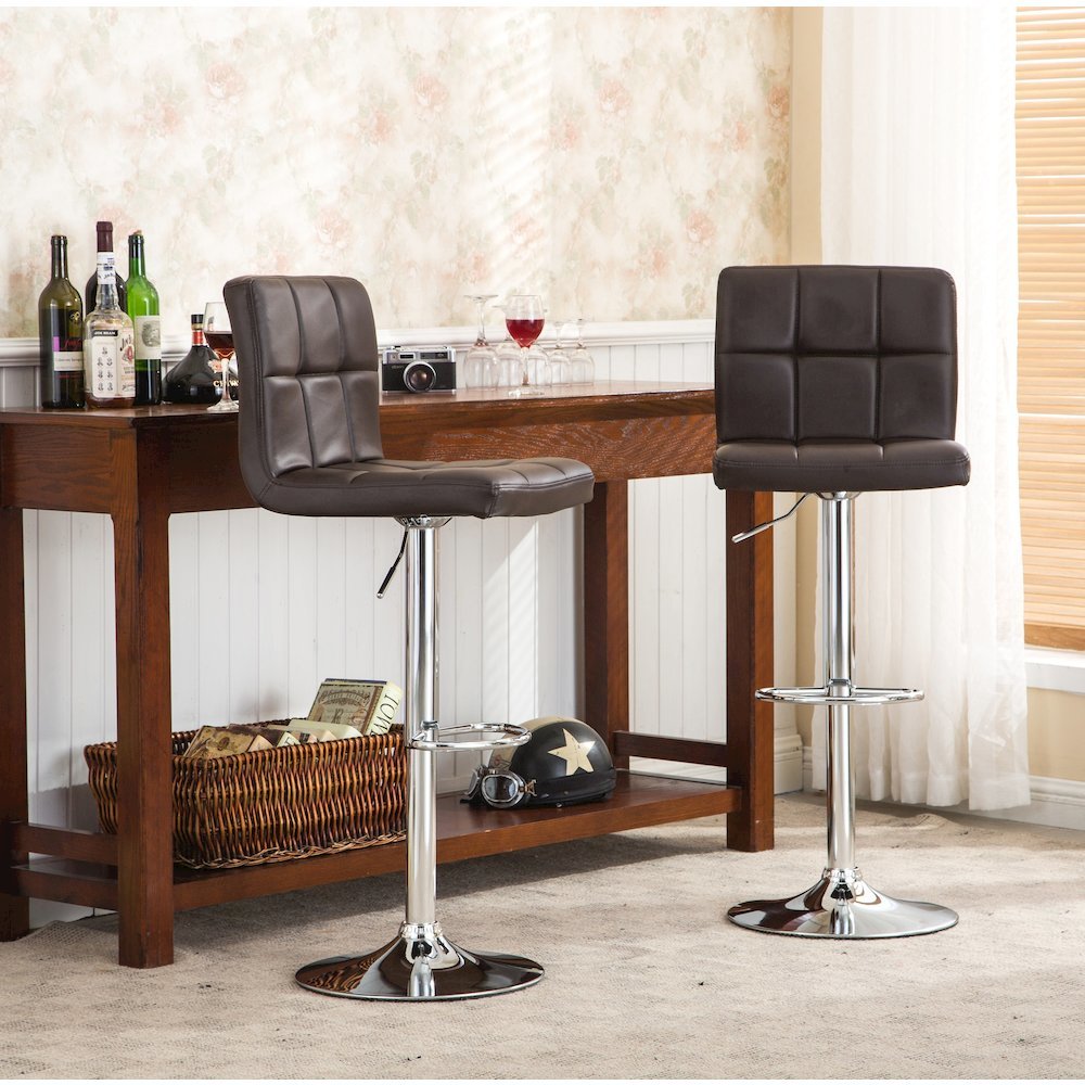 Biscc 2 Swivel Elegant PU Leather Modern Adjustable Hydraulic Barstools, Brown. Picture 3
