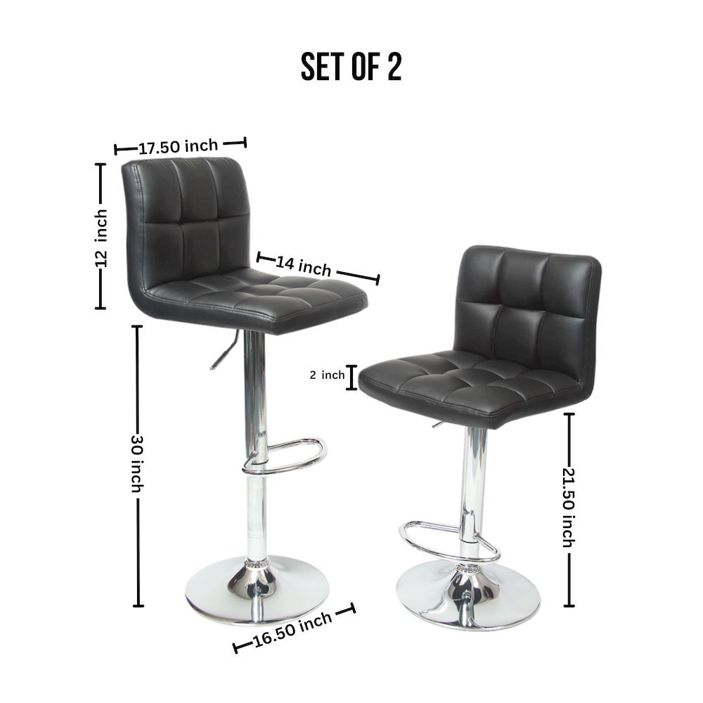 Biscc 2 Swivel Elegant PU Leather Modern Adjustable Hydraulic Barstools, Black. Picture 6
