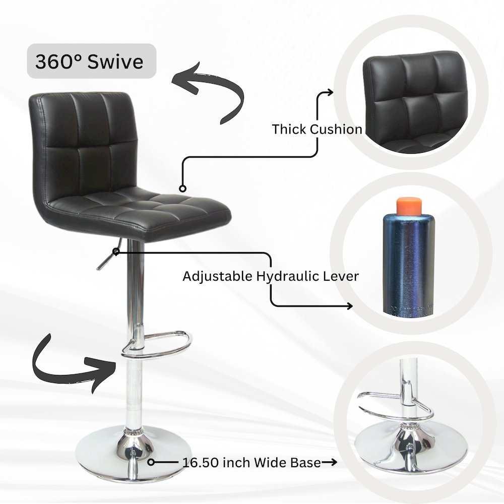 Biscc 2 Swivel Elegant PU Leather Modern Adjustable Hydraulic Barstools, Black. Picture 4