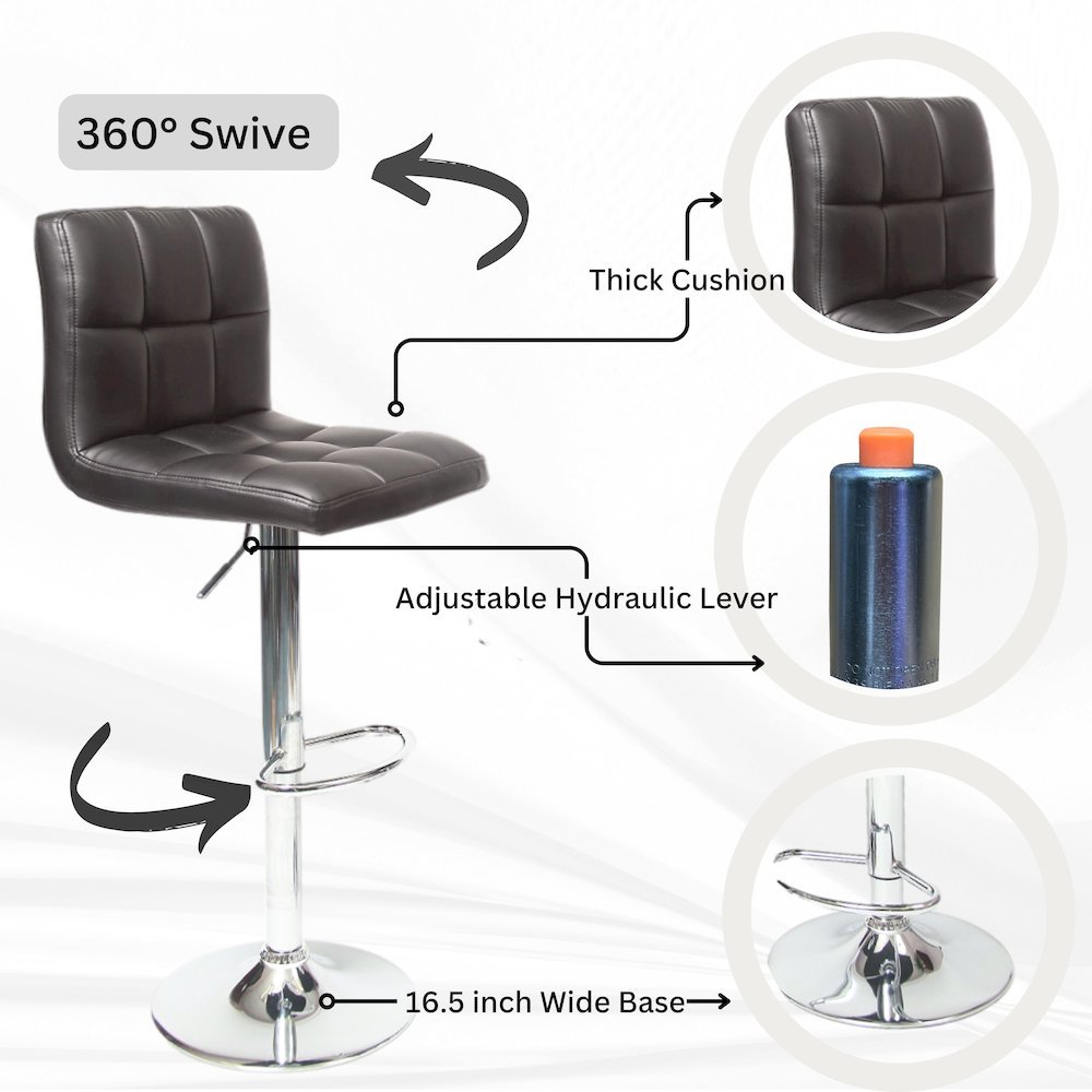 Biscc 2 Swivel Elegant PU Leather Modern Adjustable Hydraulic Barstools, Brown. Picture 8