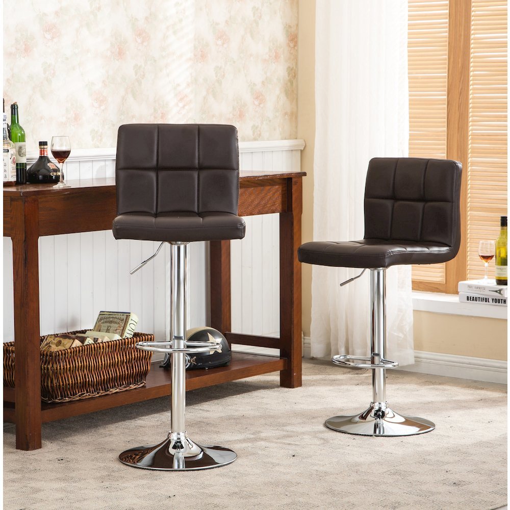 Biscc 2 Swivel Elegant PU Leather Modern Adjustable Hydraulic Barstools, Brown. Picture 2