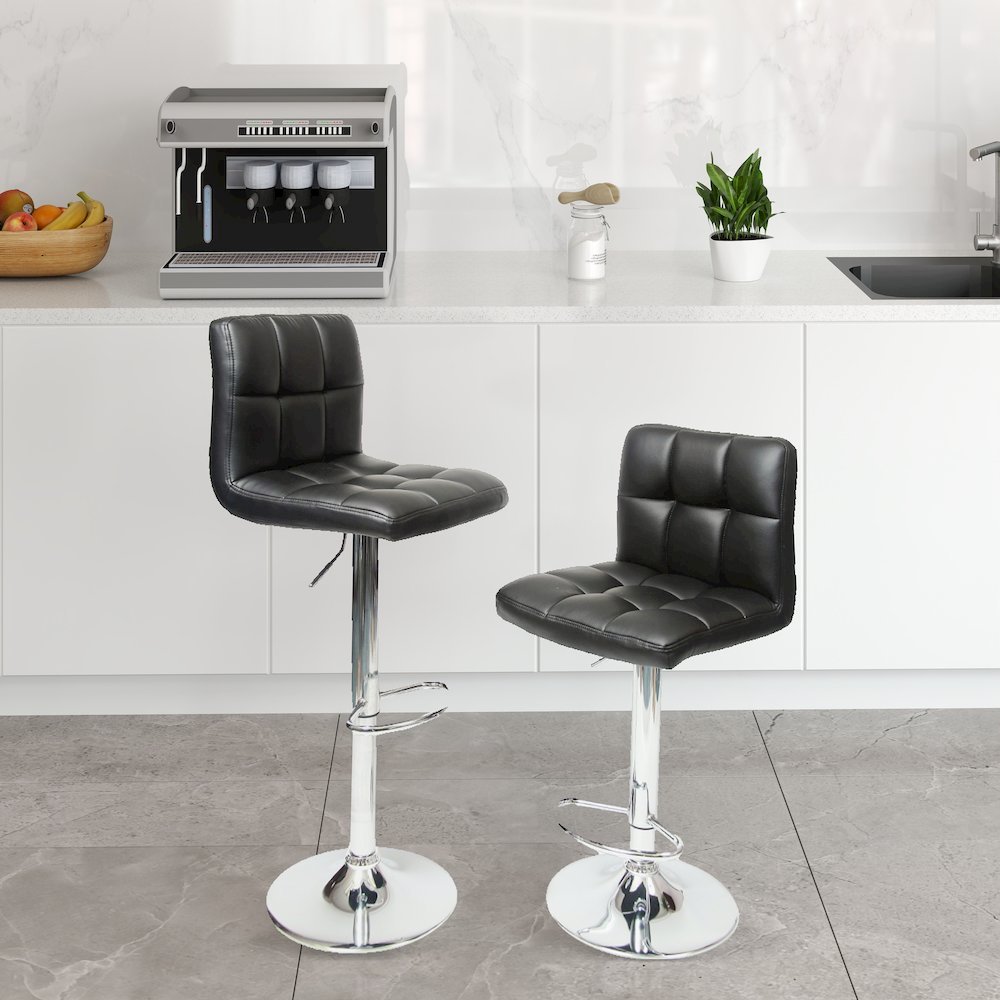 Biscc 2 Swivel Elegant PU Leather Modern Adjustable Hydraulic Barstools, Black. Picture 2