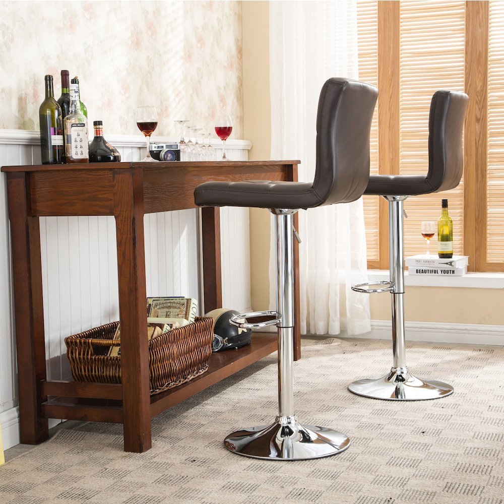 Biscc 2 Swivel Elegant PU Leather Modern Adjustable Hydraulic Barstools, Brown. Picture 7