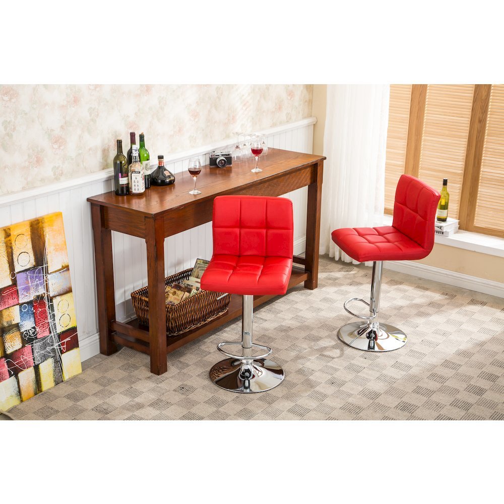 Biscc 2 Swivel Elegant PU Leather Modern Adjustable Hydraulic Bar Stools, Red. Picture 6