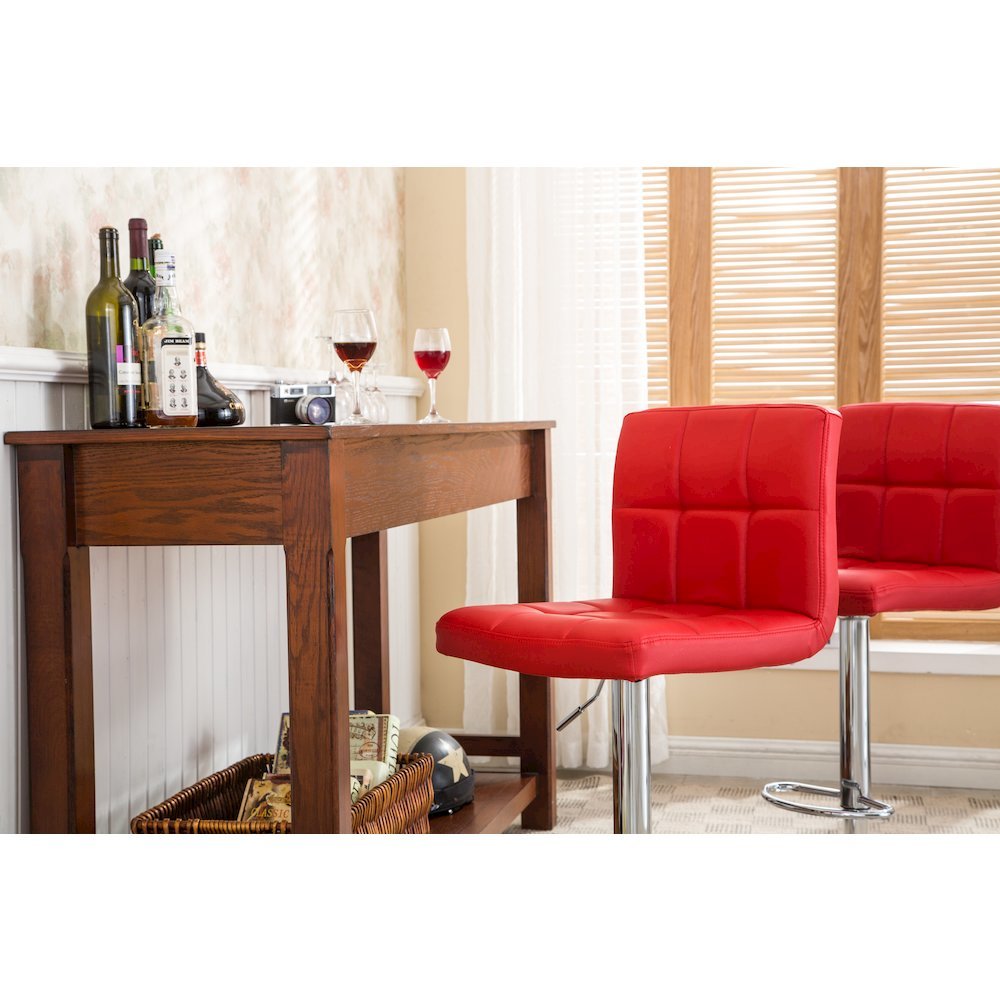 Biscc 2 Swivel Elegant PU Leather Modern Adjustable Hydraulic Bar Stools, Red. Picture 7