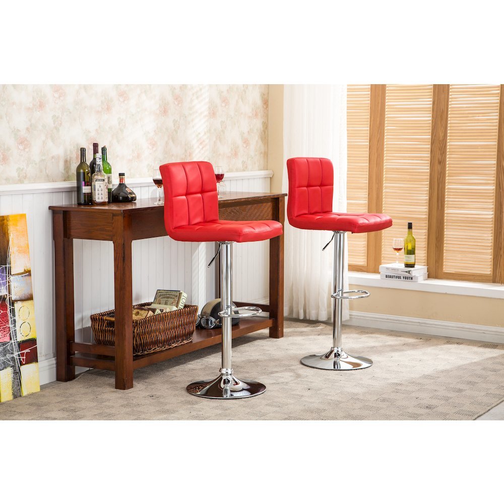 Biscc 2 Swivel Elegant PU Leather Modern Adjustable Hydraulic Bar Stools, Red. Picture 5