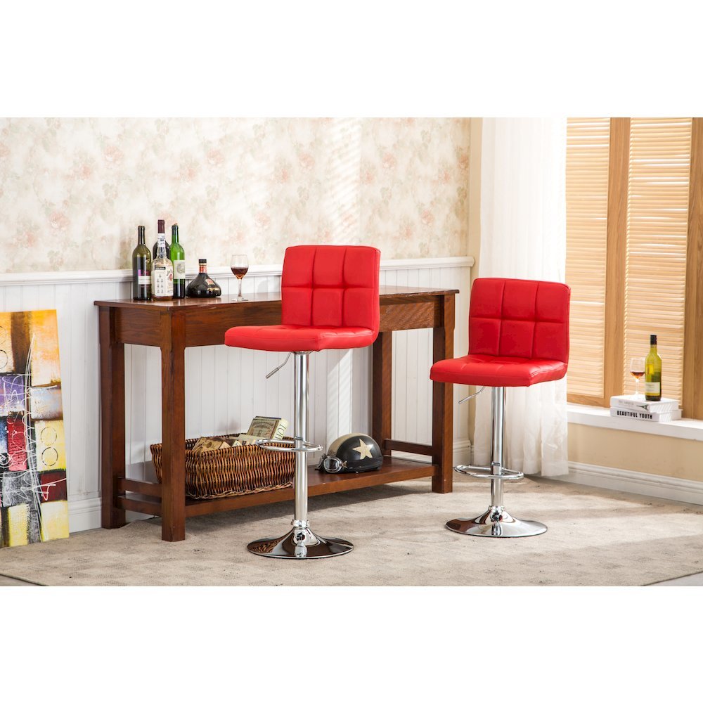 Biscc 2 Swivel Elegant PU Leather Modern Adjustable Hydraulic Bar Stools, Red. Picture 4