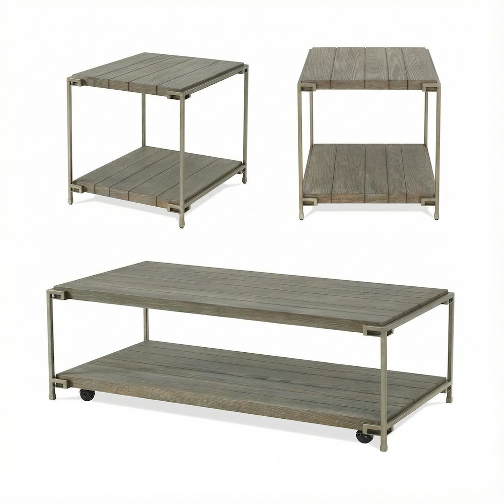Aged Graphite 3-Piece Wood Living Room Table Set with Coffee and End Tables. Picture 1