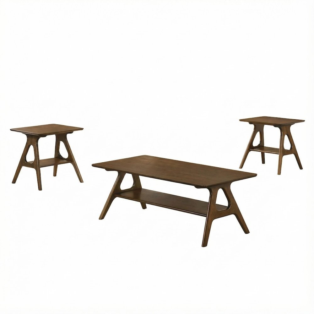 Wood 3-Piece Coffee Table Set with Mid-Century Modern Design and Sturdy Build. Picture 1