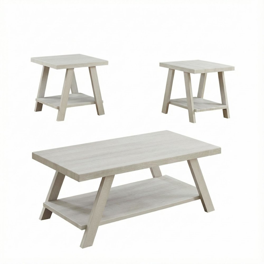 White Wood Shelf Coffee Table with Storage and Modern Design. Picture 1
