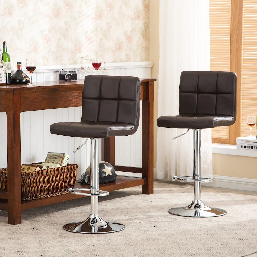 Biscc 2 Swivel Elegant PU Leather Modern Adjustable Hydraulic Barstools, Brown. Picture 5