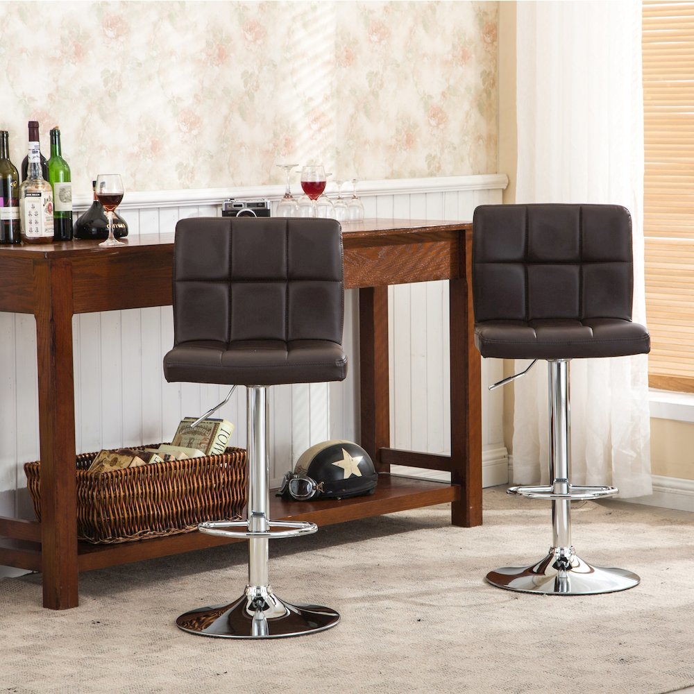 Biscc 2 Swivel Elegant PU Leather Modern Adjustable Hydraulic Barstools, Brown. Picture 4
