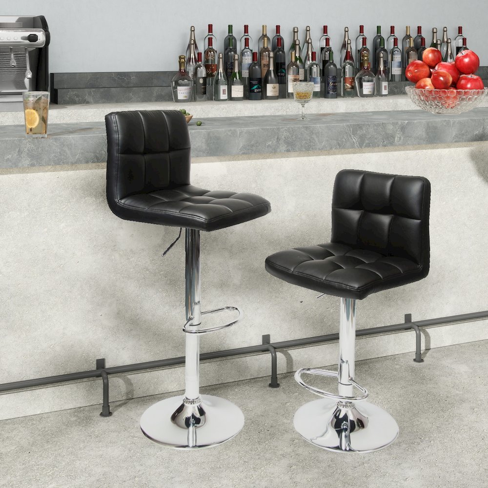 Biscc 2 Swivel Elegant PU Leather Modern Adjustable Hydraulic Barstools, Black. Picture 3