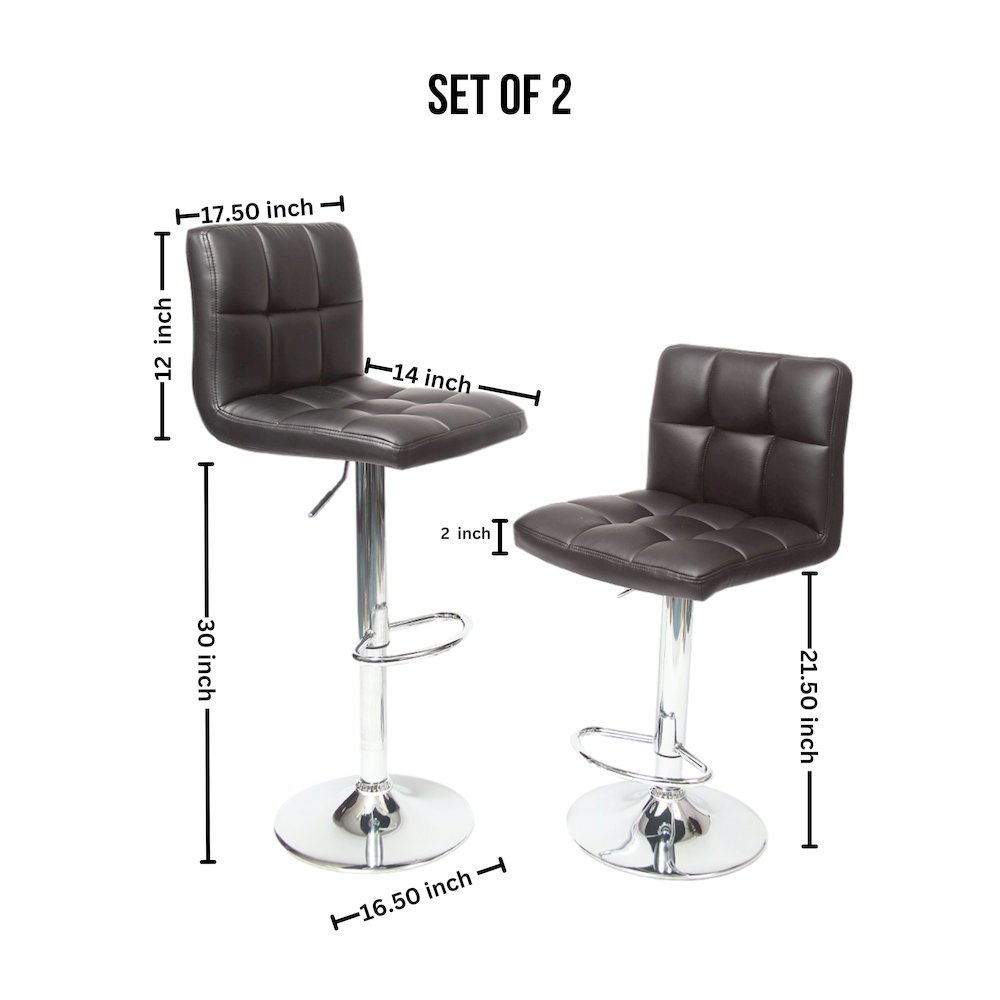 Biscc 2 Swivel Elegant PU Leather Modern Adjustable Hydraulic Barstools, Brown. Picture 9