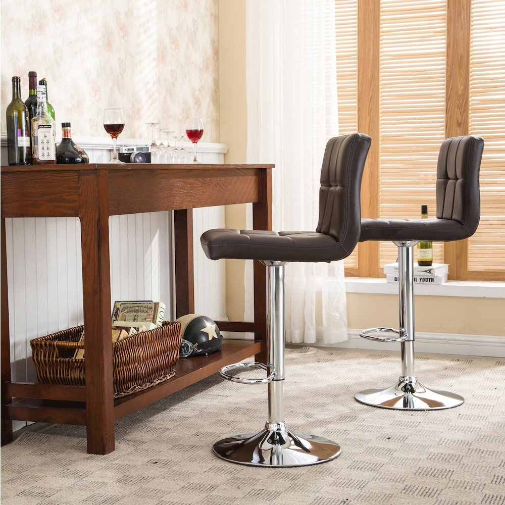 Biscc 2 Swivel Elegant PU Leather Modern Adjustable Hydraulic Barstools, Brown. Picture 6