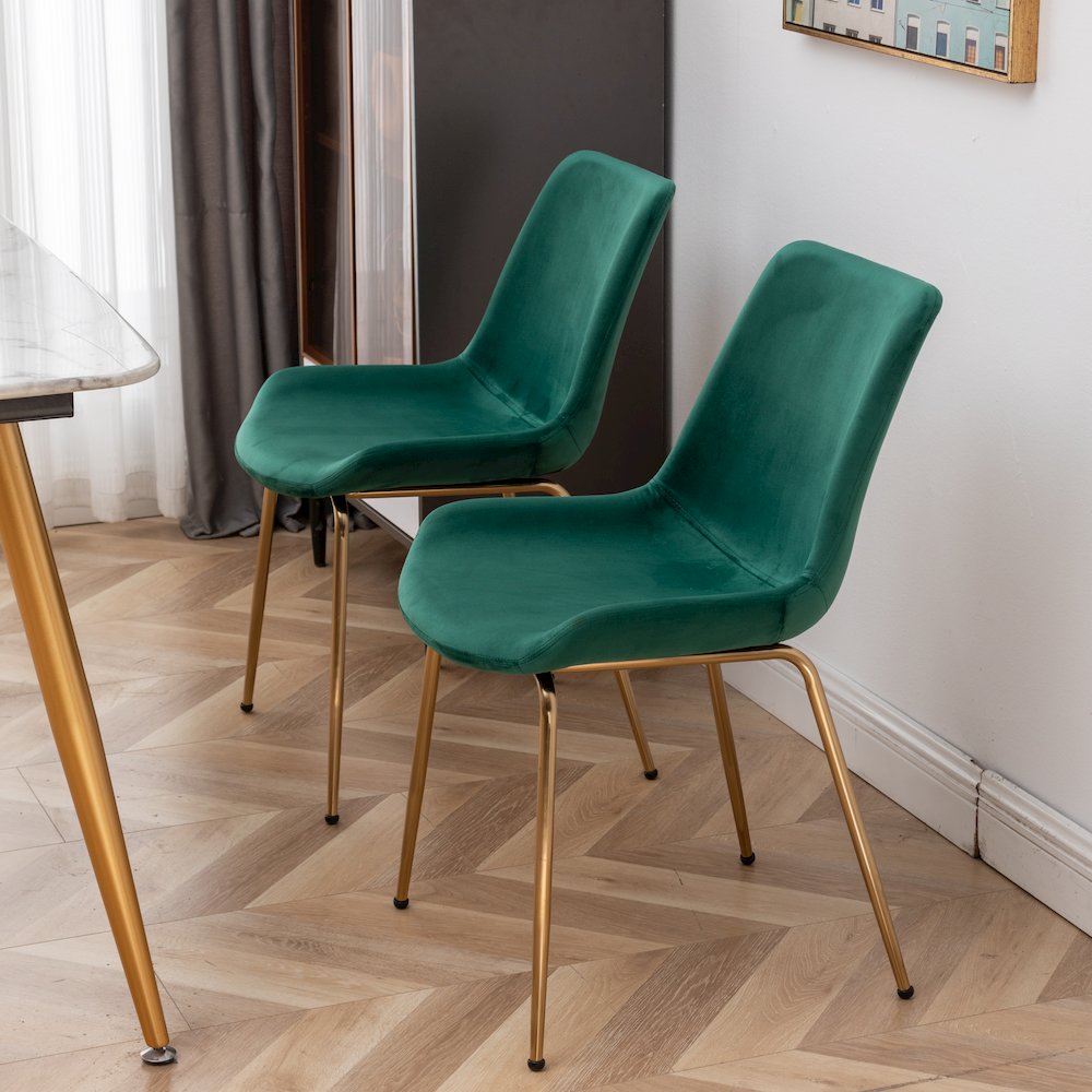 Aufurr Modern Velvet Dining Chair, Set of 2, Green. Picture 6