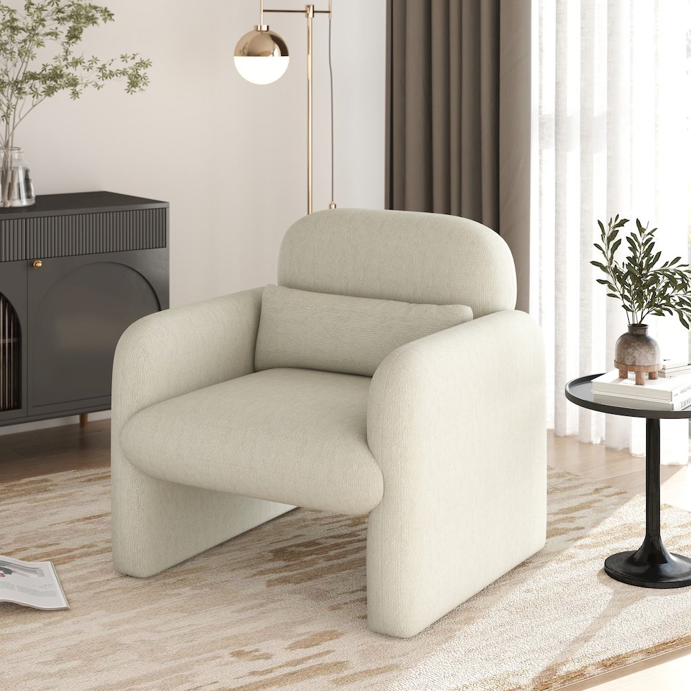 Dylan Modern Upholstered Barrel Armchair, Cream White. Picture 6