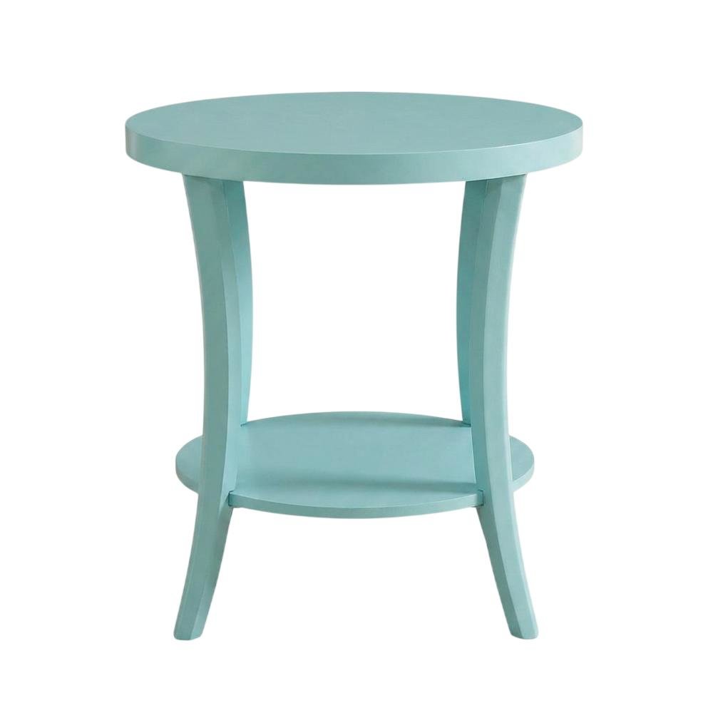 Teal Round End Table with Shelf for Lounge and Living Spaces. Picture 4