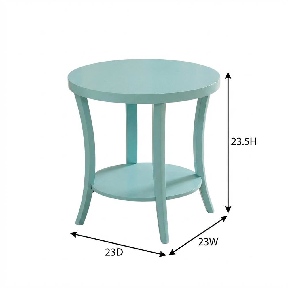 Teal Round End Table with Shelf for Lounge and Living Spaces. Picture 7