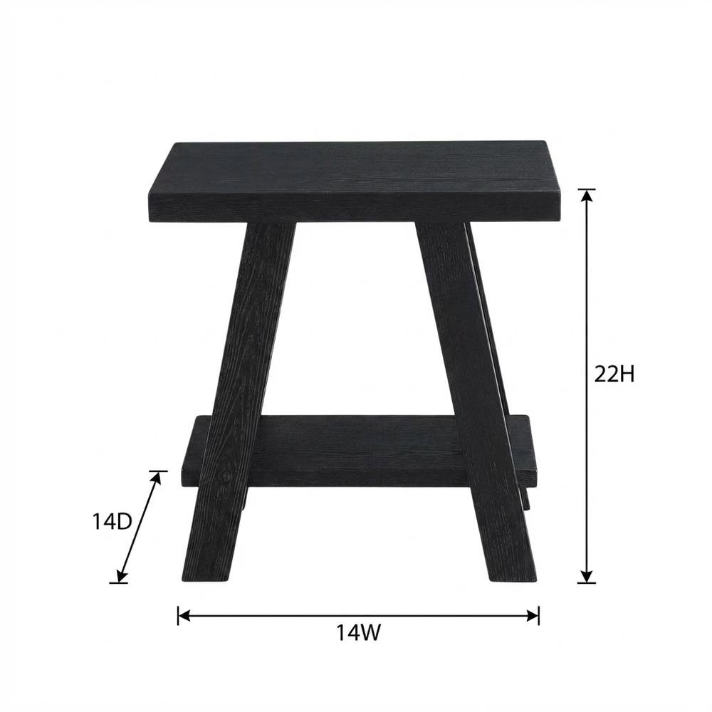 Black, Side Table, Open Shelf, Quality Build, Durable Wood Frame. Picture 7