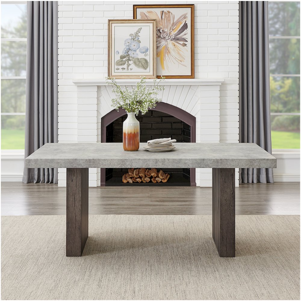 Sorlen 6-PC Dining Set, 3D Faux Concrete Table with 4 Chocolate Chairs and Bench. Picture 7