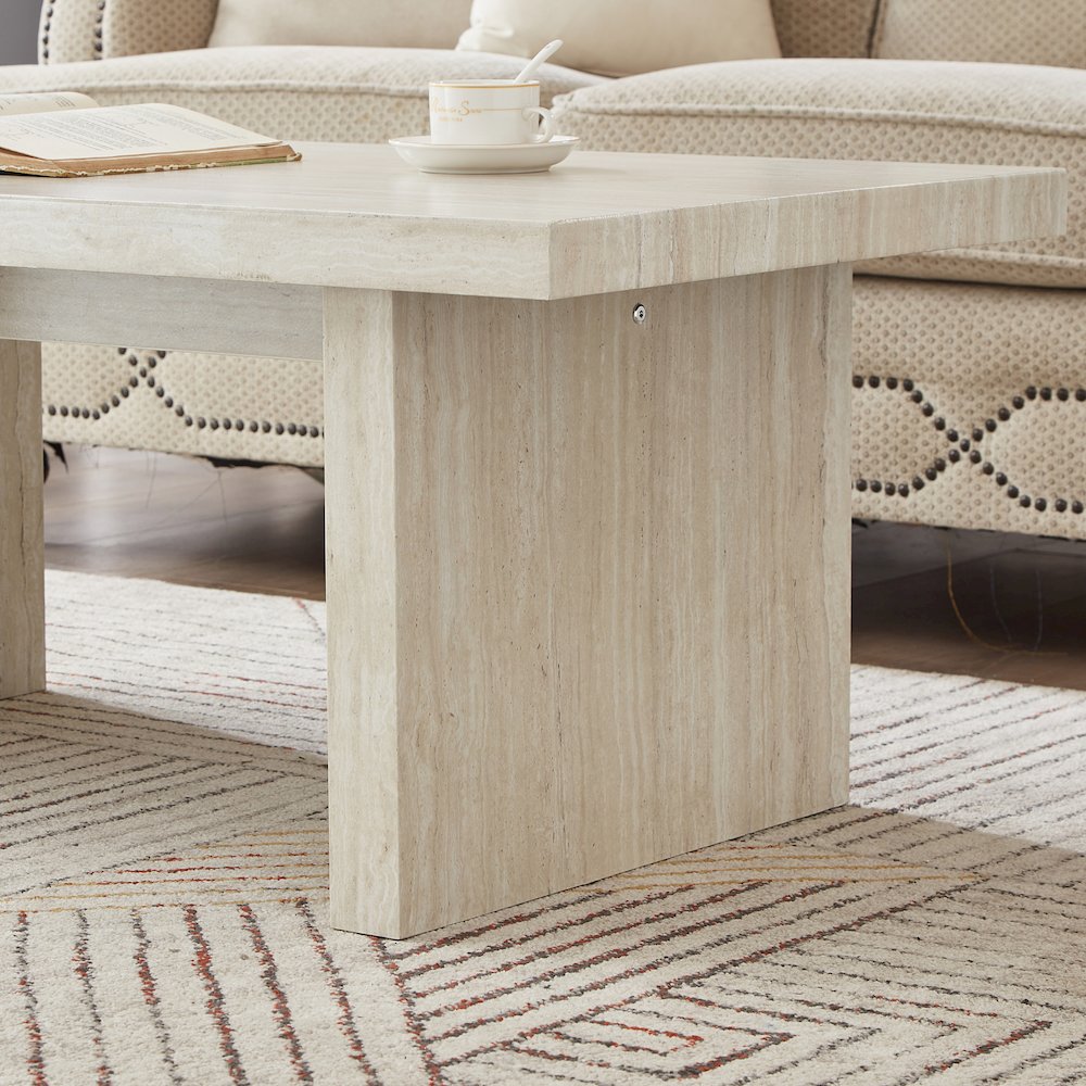 Cavira Modern Faux Marble Living Room Coffee Table, Beige. Picture 6
