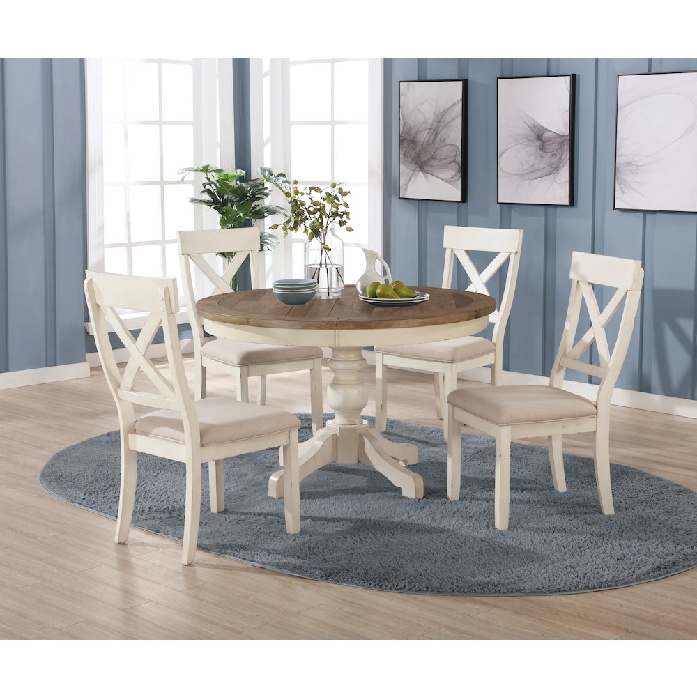 Prato 5-PC Round Dining Set,  Antique White and Distressed Oak. Picture 2