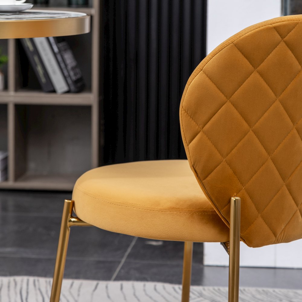 Amoa Contemporary Velvet Upholstery Dining Chair, Yellow, Set of 2. Picture 15