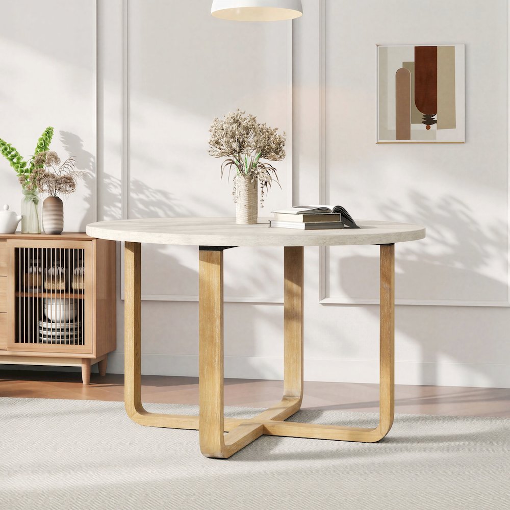 Arden 47" Round Wood Dining Table. Picture 4