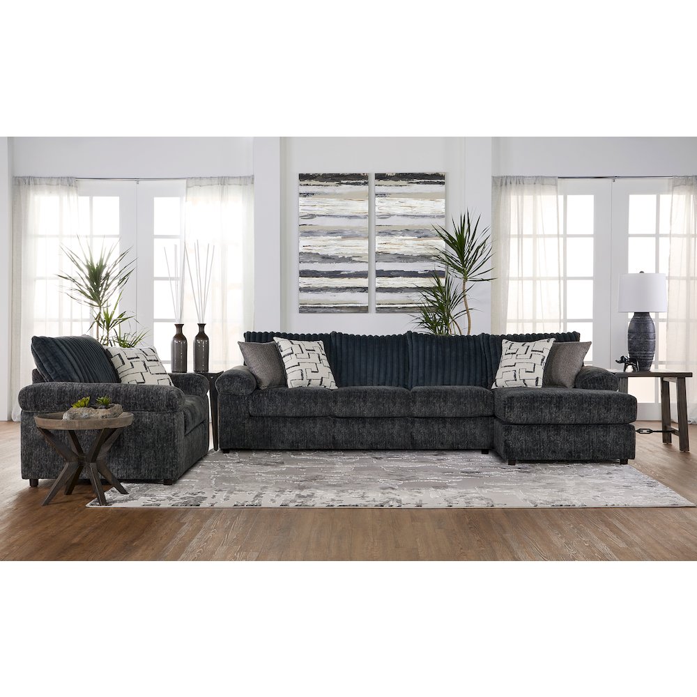 Nason Wide Wale Corduroy Sofa Chaise with Armchair, Charcoal. Picture 2