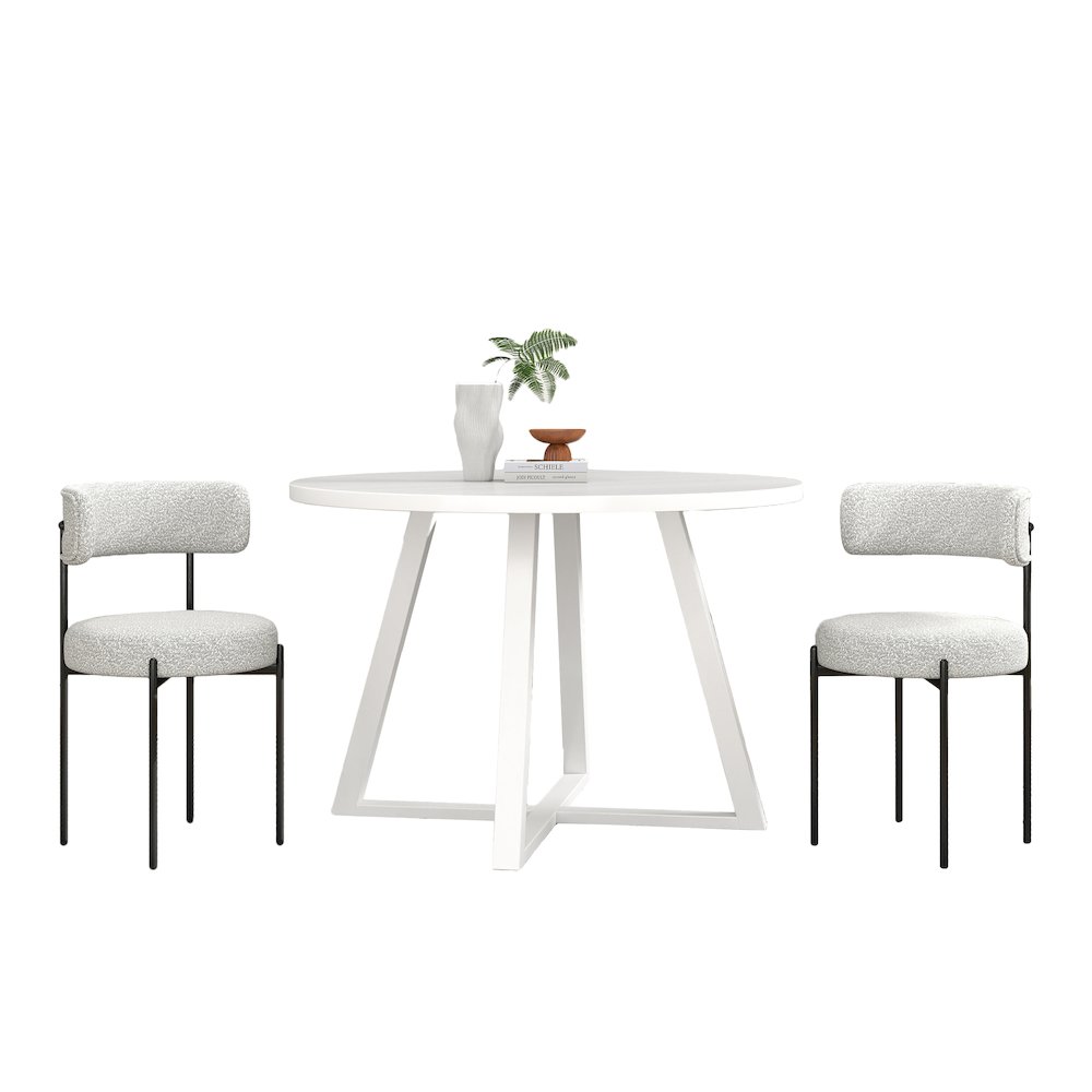 Durban 3-Pc Round Dining Set, Trestle Dining Table with 2 Boucle Chairs. Picture 1