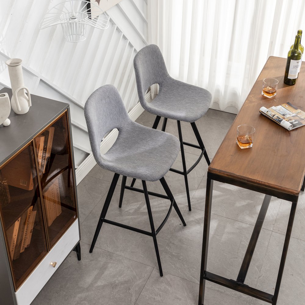 Porth Fabric Kitchen 28.25" Barstools, Set of 2, Gray. Picture 15