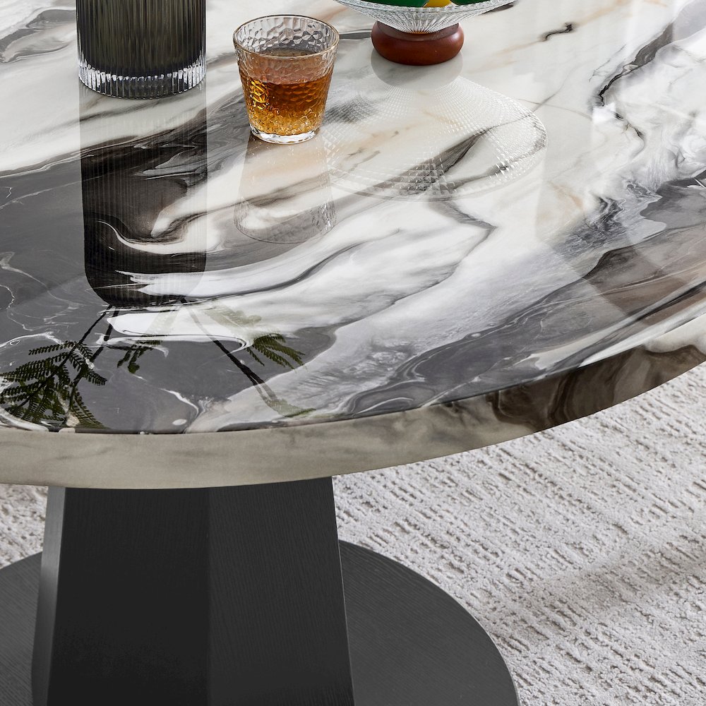 Cavira 5-PC Dining Set, Off-White Faux Marble Table with Four Gray Chairs. Picture 6