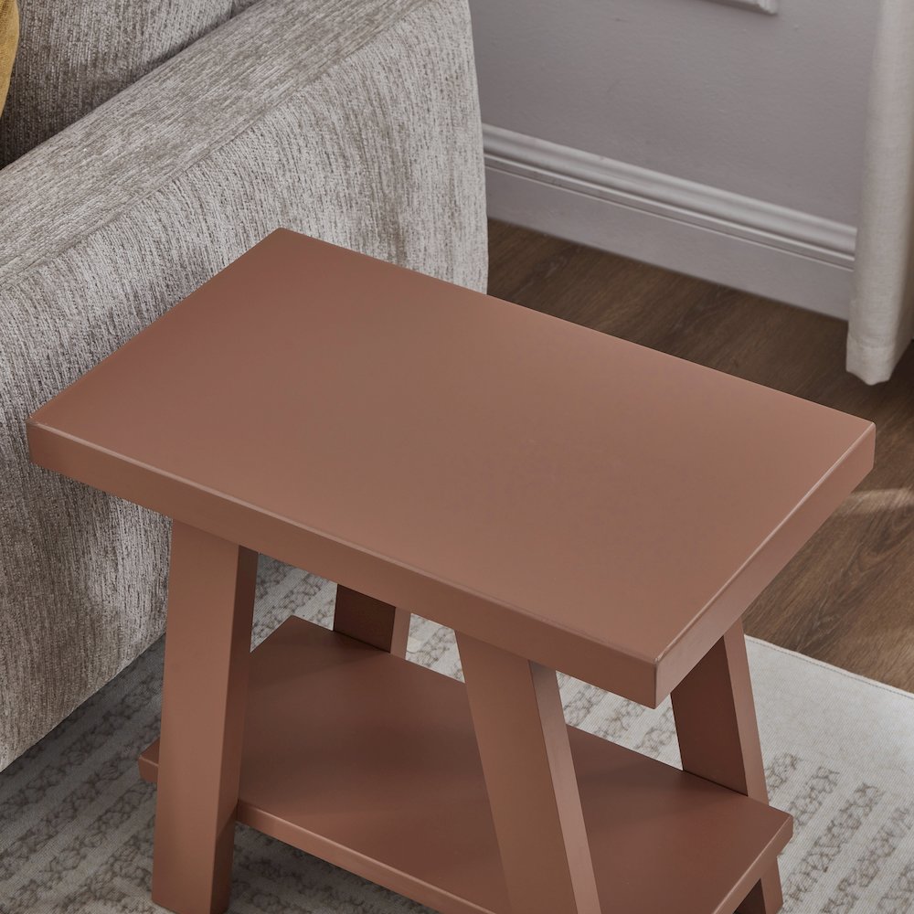 Athens Contemporary Wood Shelf Side Table in Red. Picture 4