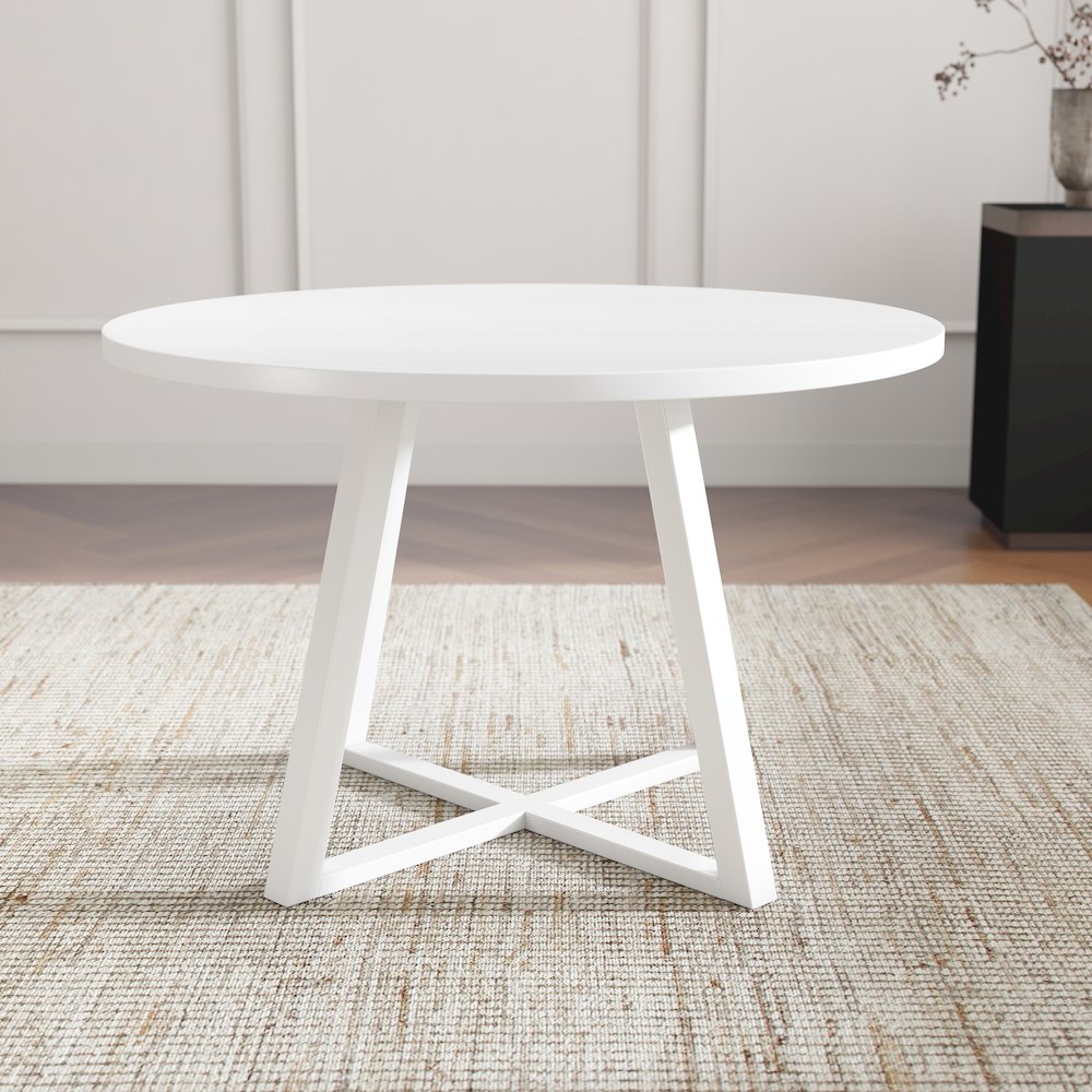 Edo 5-Piece Dining Set, Round Trestle Table and 4 Chairs, White and Natural. Picture 9