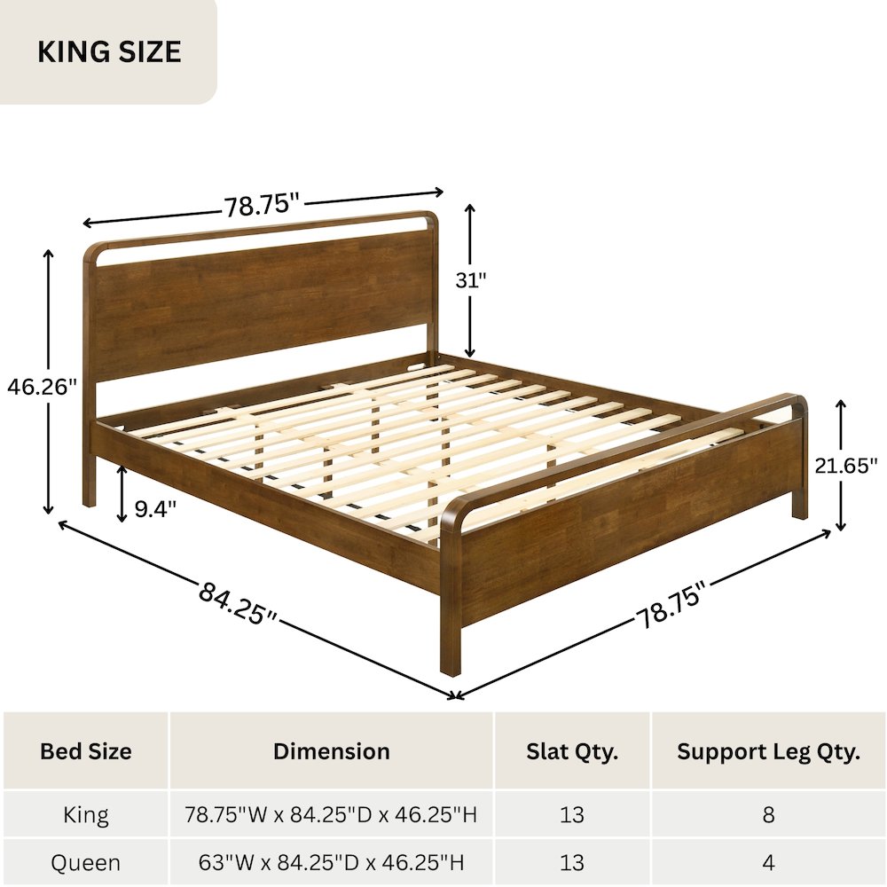 Eldren Wood Platform Bed in Walnut Finish, King. Picture 11