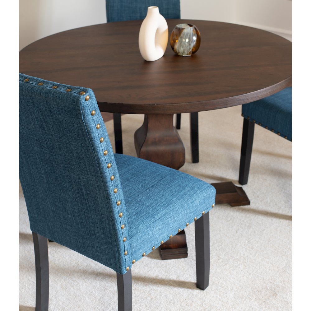 Kohland 5-Pc Dining Set, Pedestal Round Table with 4 Stylish Chairs, Blue. Picture 5